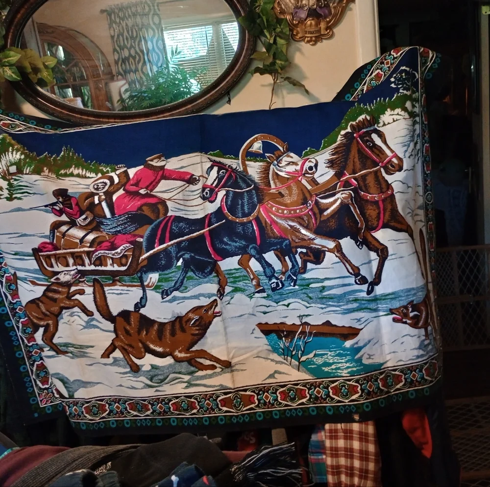 Vintage Festive Winter Sleigh Ride Tapestry-Made In Turkey